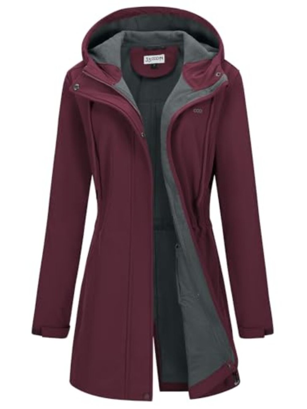 Women's Fleece Lined Softshell Long Jacket Hood Waterproof Windbreaker